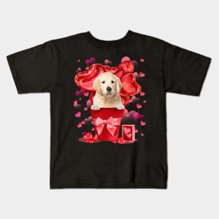 Golden Retriever Dog In Red Pot Happy Valentine's Day Kids T-Shirt